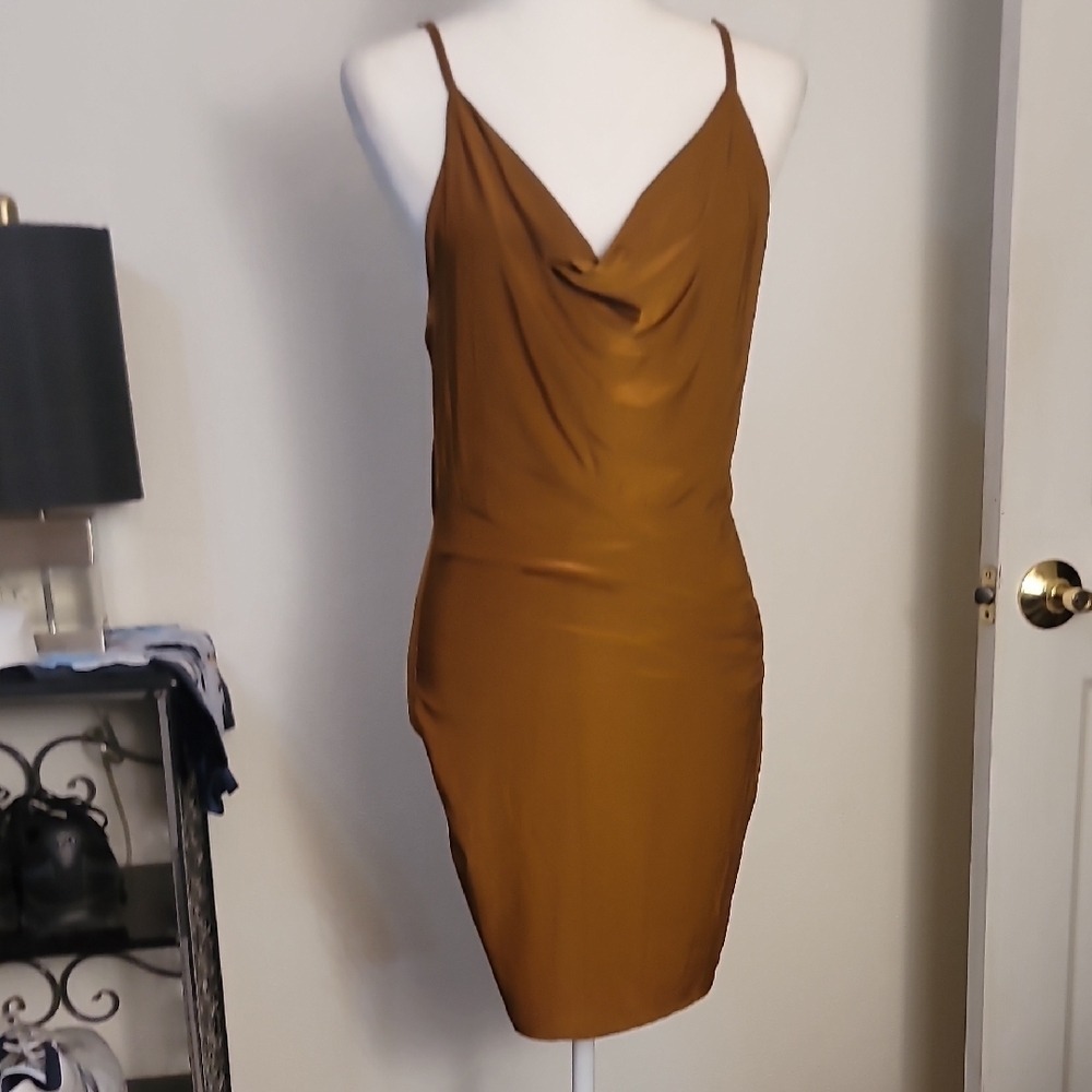 Mind Code Tan Cowl Neck Mini Dress - Picture 5 of 6